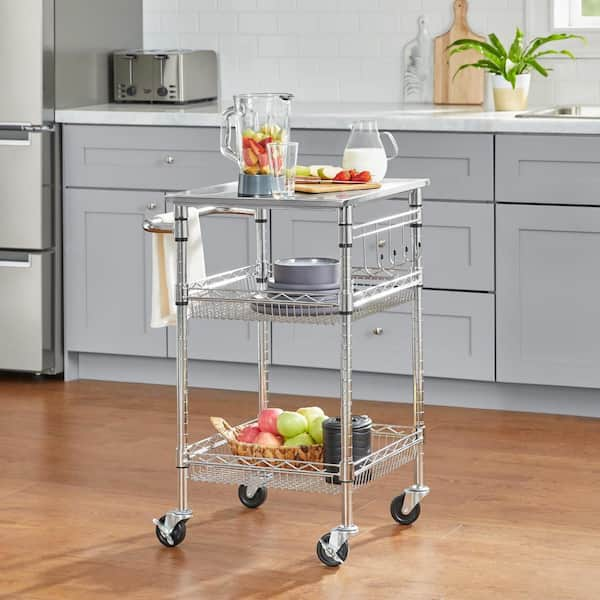 Microwave & Mini Fridge Cart, Kitchen Storage Cart with 4 casters, White  Finish