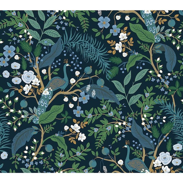 RIFLE PAPER CO. Peacock Garden Navy Peel and Stick Wallpaper