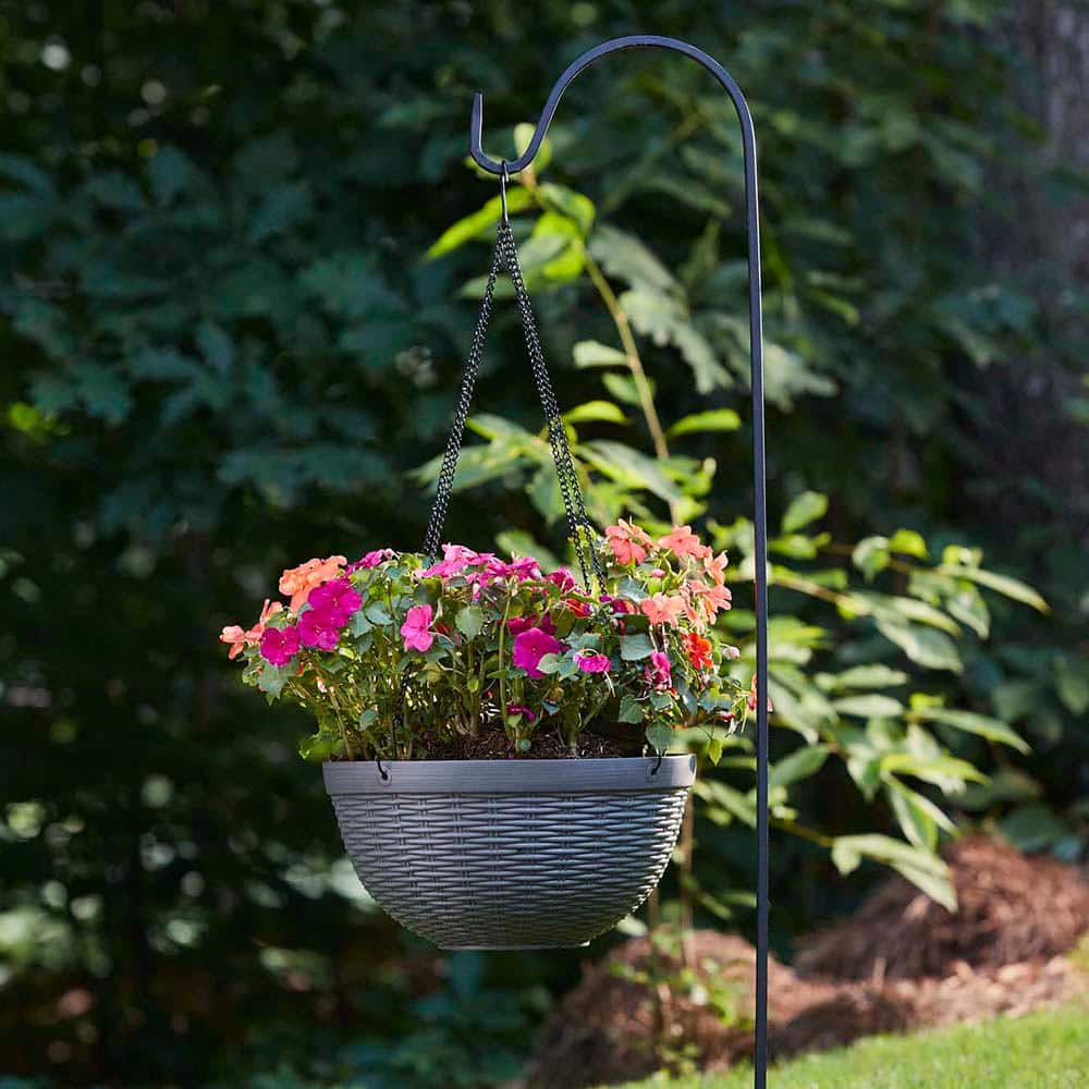 12" Dark Brown Resin Wicker Hanging Basket Planter