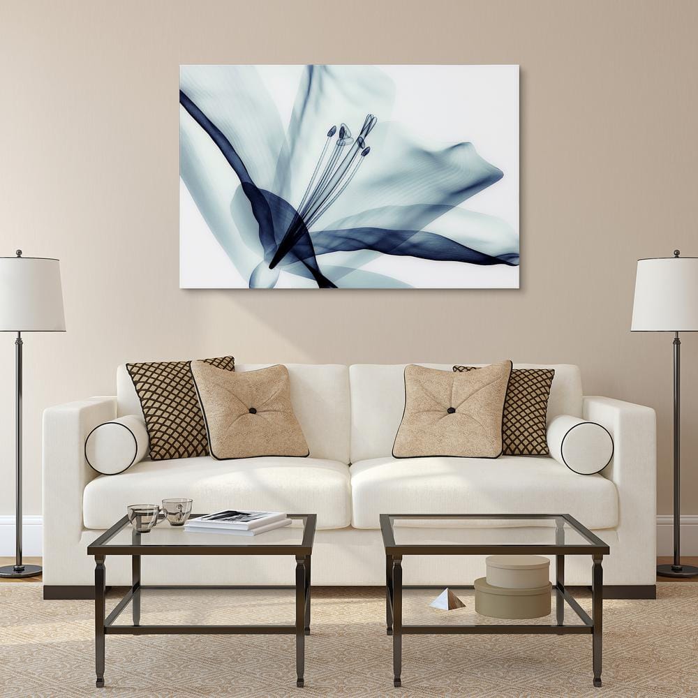 Amaryllis Blue Flower Frameless Tempered Glass Wall Art, 32" x 48"