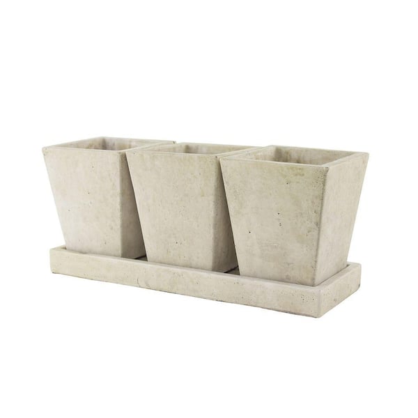 Syndicate Trio Garden Cement Planter with Tray