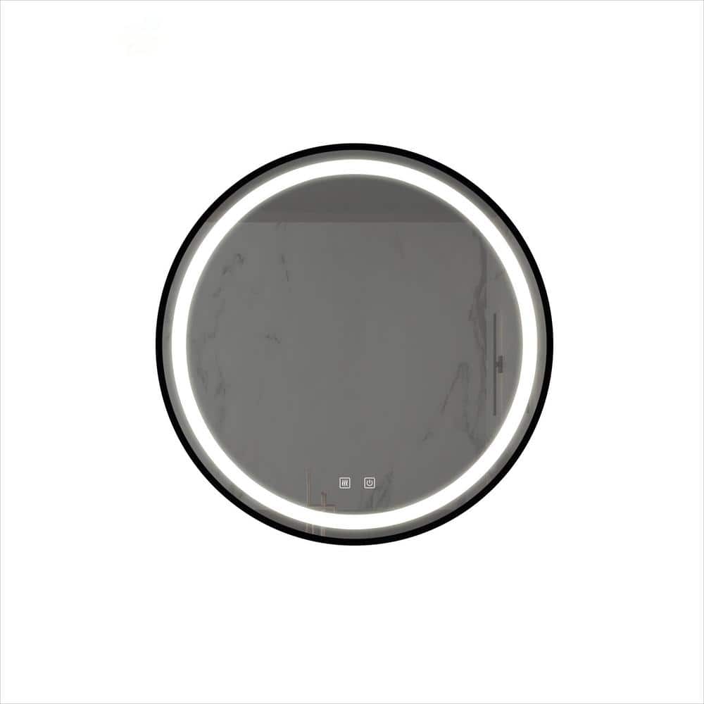 Black and Silver 24 in. W x 24 in. H Round Wall Mirror Aluminum Alloy Frame