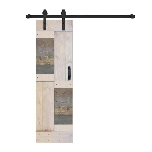 ISLIFE S Series 24 in. x 84 in. Multi-Textured Finished DIY Solid Wood Sliding Barn Door with Hardware Kit