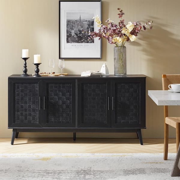 JAYDEN CREATION Horaz Black Modern 63 in. Wood Sideboard