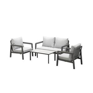 Boston Dark Gray 4-Piece Aluminum Outdoor Sectional Set with Light Gray Cushions