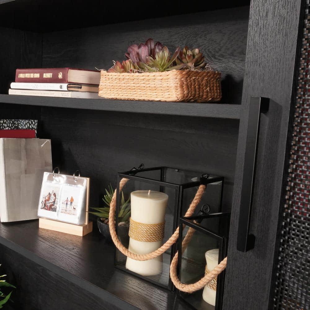 Raven Oak Large Hutch with Rattan Inserts