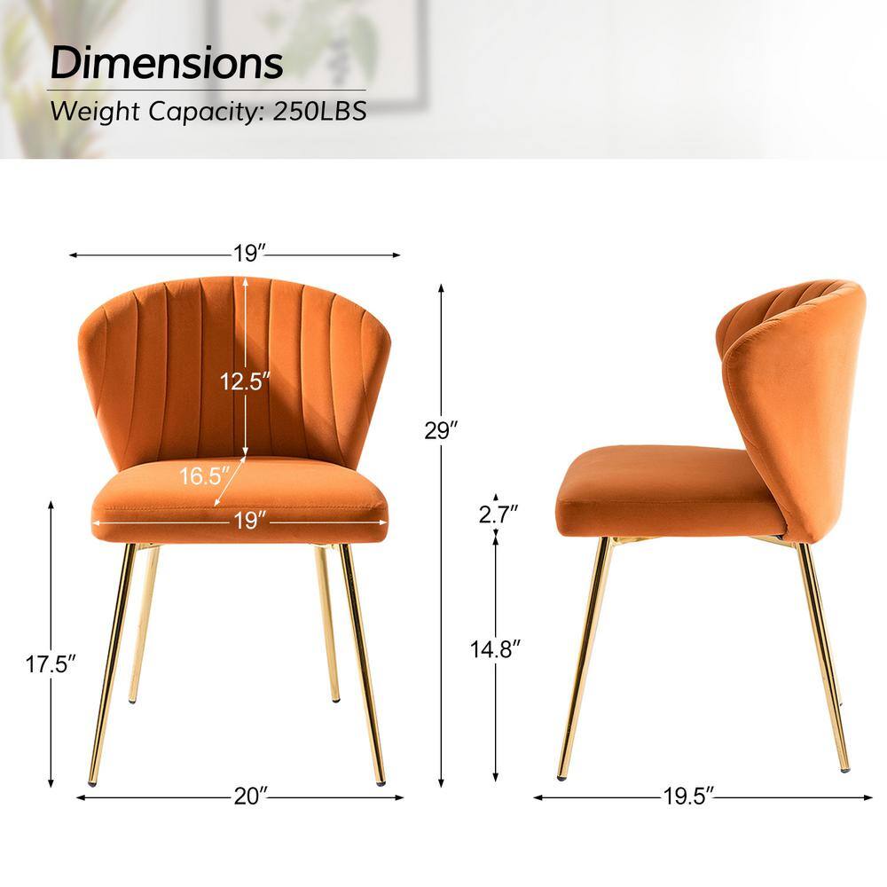 Elegant Orange Velvet Upholstered Side Chair with Gold Metal Legs