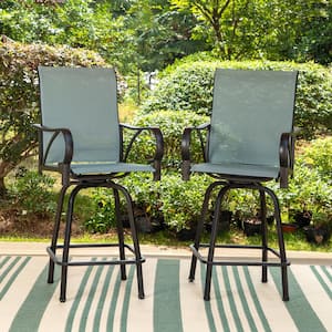 Swivel Metal Frame Outdoor Bar Stools Textilene Patio Chairs with Arm Support (2-Pack)