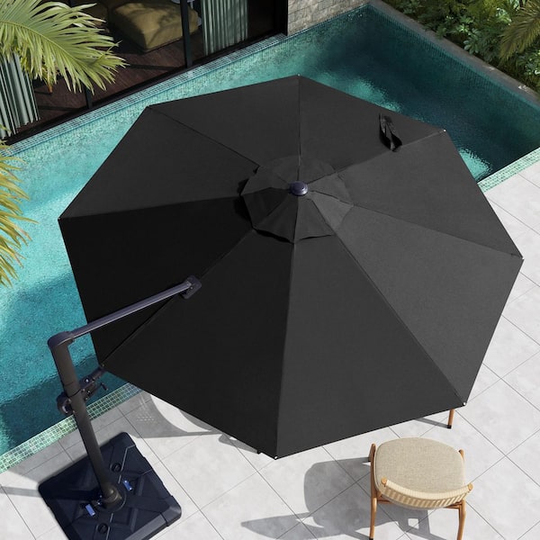Pellebant 10 ft. Round Aluminum Heavy-Duty 360° Rotation Cantilever Patio Umbrella in Black with 220 lbs. Umbrella Base