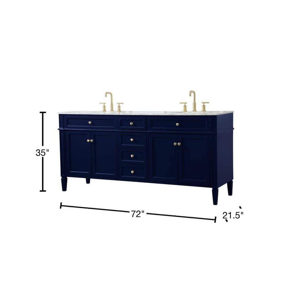 Blue Double Freestanding Bathroom Vanity with Marble Top