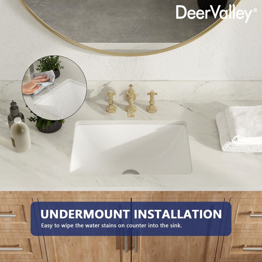 White Ceramic Rectangular Undermount Bathroom Sink with Overflow