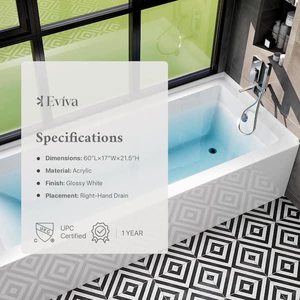 Nova 60 in. Acrylic Left Hand Drain Rectangular Alcove Flatbottom Non-Whirlpool Bathtub in White