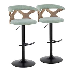 Gardenia 32.5 in. Sage Green Fabric, White Washed Wood and Black Metal Adjustable Bar Stool (Set of 2)