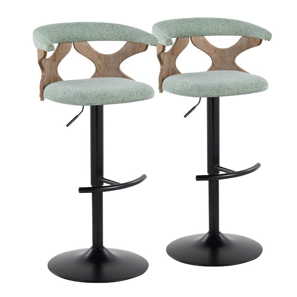 Lumisource Gardenia 32.5 in. Sage Green Fabric, White Washed Wood and Black Metal Adjustable Bar Stool (Set of 2)