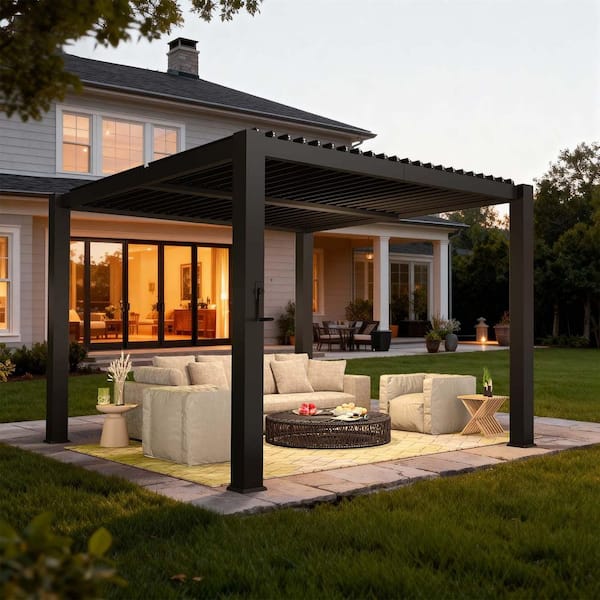 Sizzim 10 ft. x 10 ft. Black Metal Pergola with Adjustable