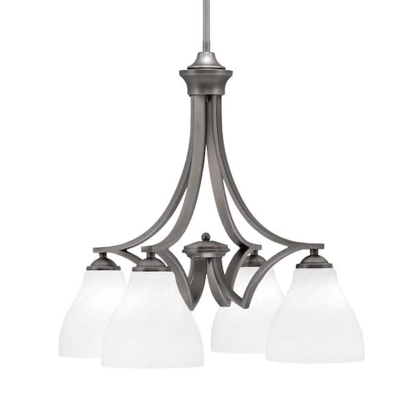 Unbranded Clevelend 4-Light Graphite Chandelier, Round Chandelier with 6.25 in. White Marble Glass Shades, No bulbs included