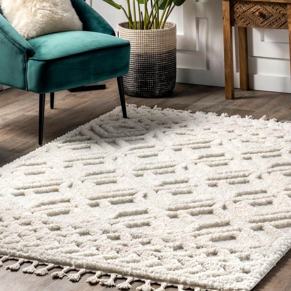 Cream Braided Synthetic Rectangular Area Rug 4' x 6'