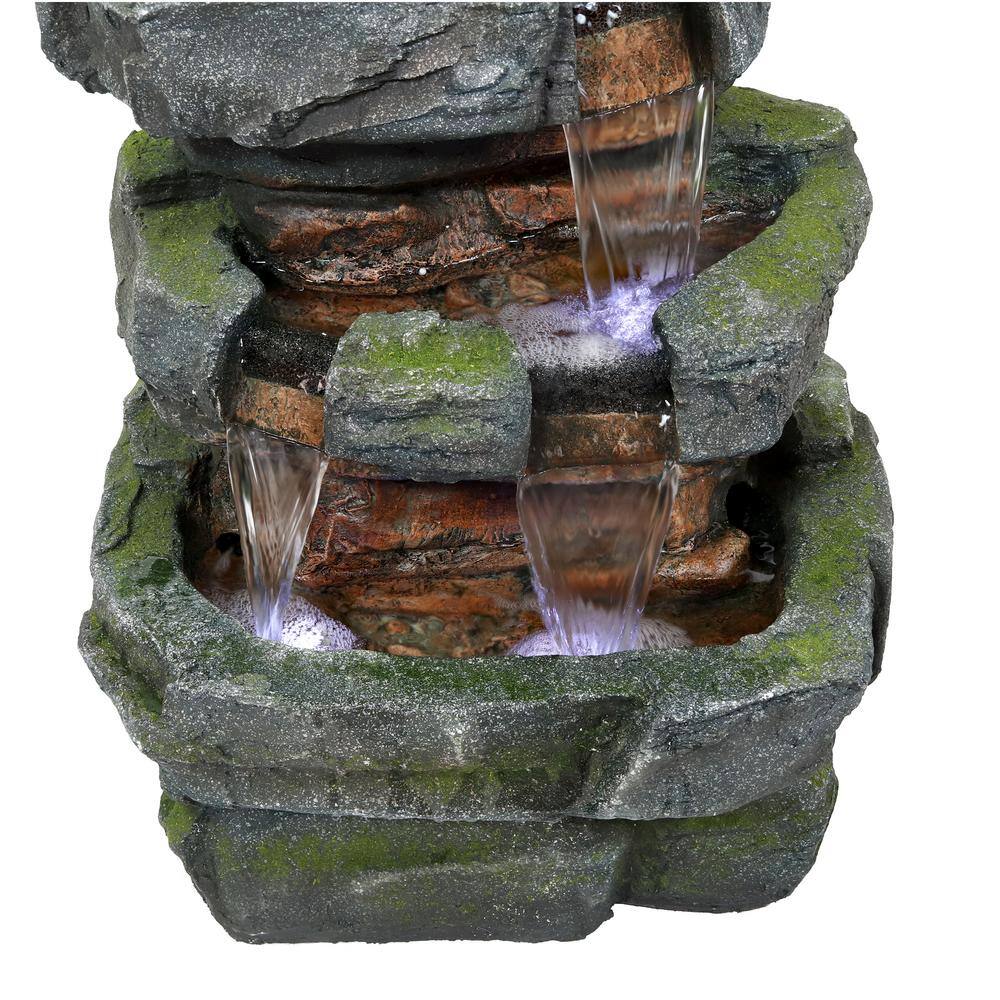 24" Gray and Green Polyresin Tiered Water Fountain with LED Lights