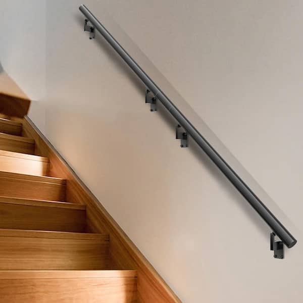 VEVOR Handrail Stair Railing 7 in. H x 144 in. W Wall Mount Handrails Black Aluminum Alloy handrails for indoor stairs