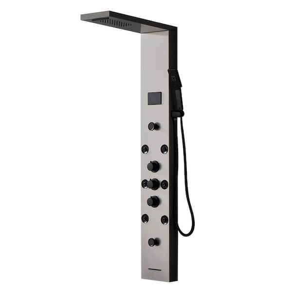 HOMEMYSTIQUE 5-in-1, 8-Jet Shower Panel Tower System with Rainfall Waterfall Shower Head, and Massage Body Jets in Black Nickel