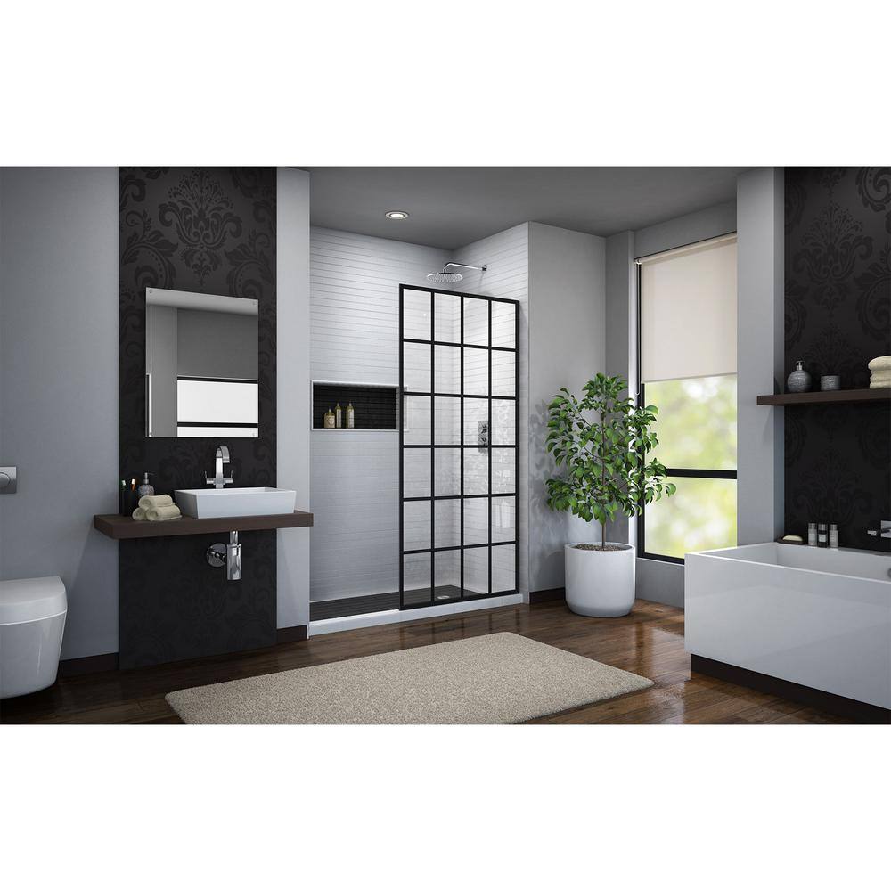 French Linea 34" Black Frameless Shower Door with Frosted Glass