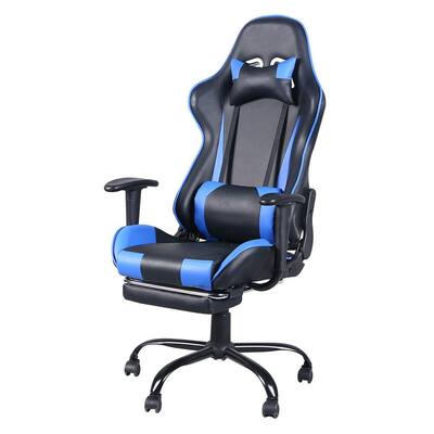 Black and Blue Leather High Back Racing Gaming Chair