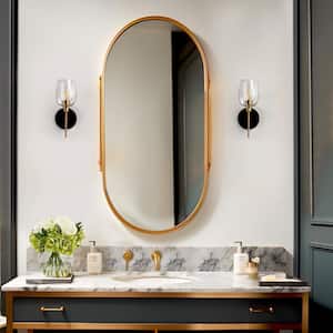 12.2 in. H 1-Light Transitional Black and Brass Goblet Wall Sconce with Textured Clear Glass Shade