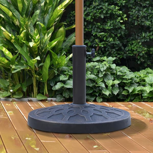 18 in. 26 lbs. Steel Round Patio Umbrella Base Stand with Beautiful Decorative1.5-1.89 in . Pole in Black+Bronze