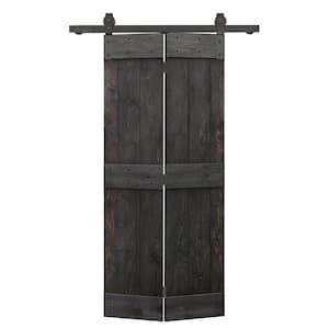 22 in. x 84 in. Mid-Bar Series Solid Core Charcoal Black Stained DIY Wood Bi-Fold Barn Door with Sliding Hardware Kit