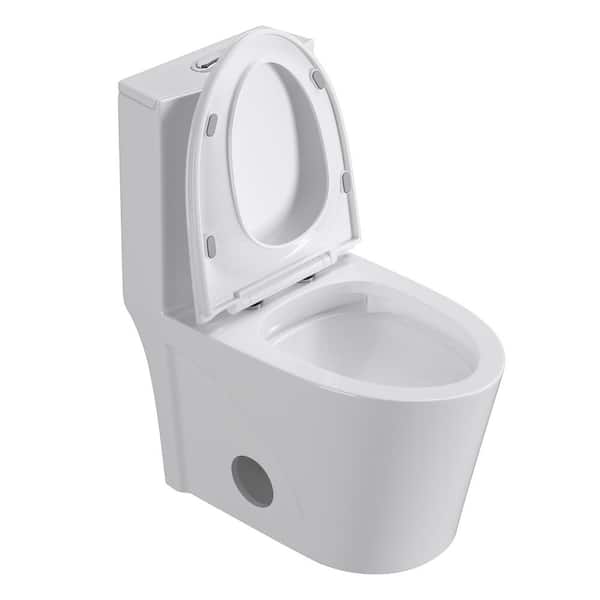 Dual Flush 1.1/1.6 GPF Elongated 1-piece Toilet in Glossy White with Soft Closing Seat Cover