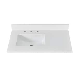 36 in. W x 22 in. D Quartz White Rectangular Single Sink Bathroom Vanity Top in Snowstorm White