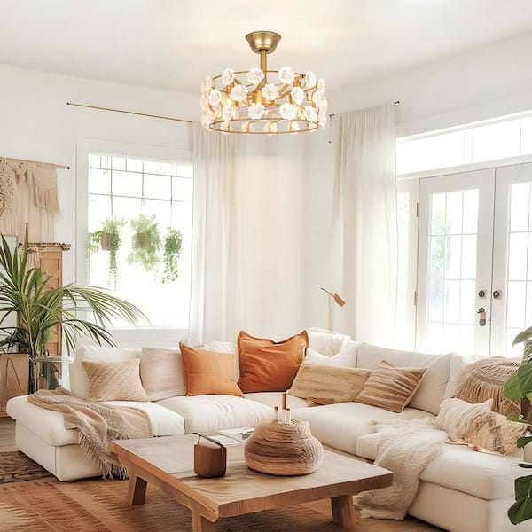 Riley 20.5 in. 4-Light Modern Gold Indoor Ceiling Fan with Flower Accents and Remote Control