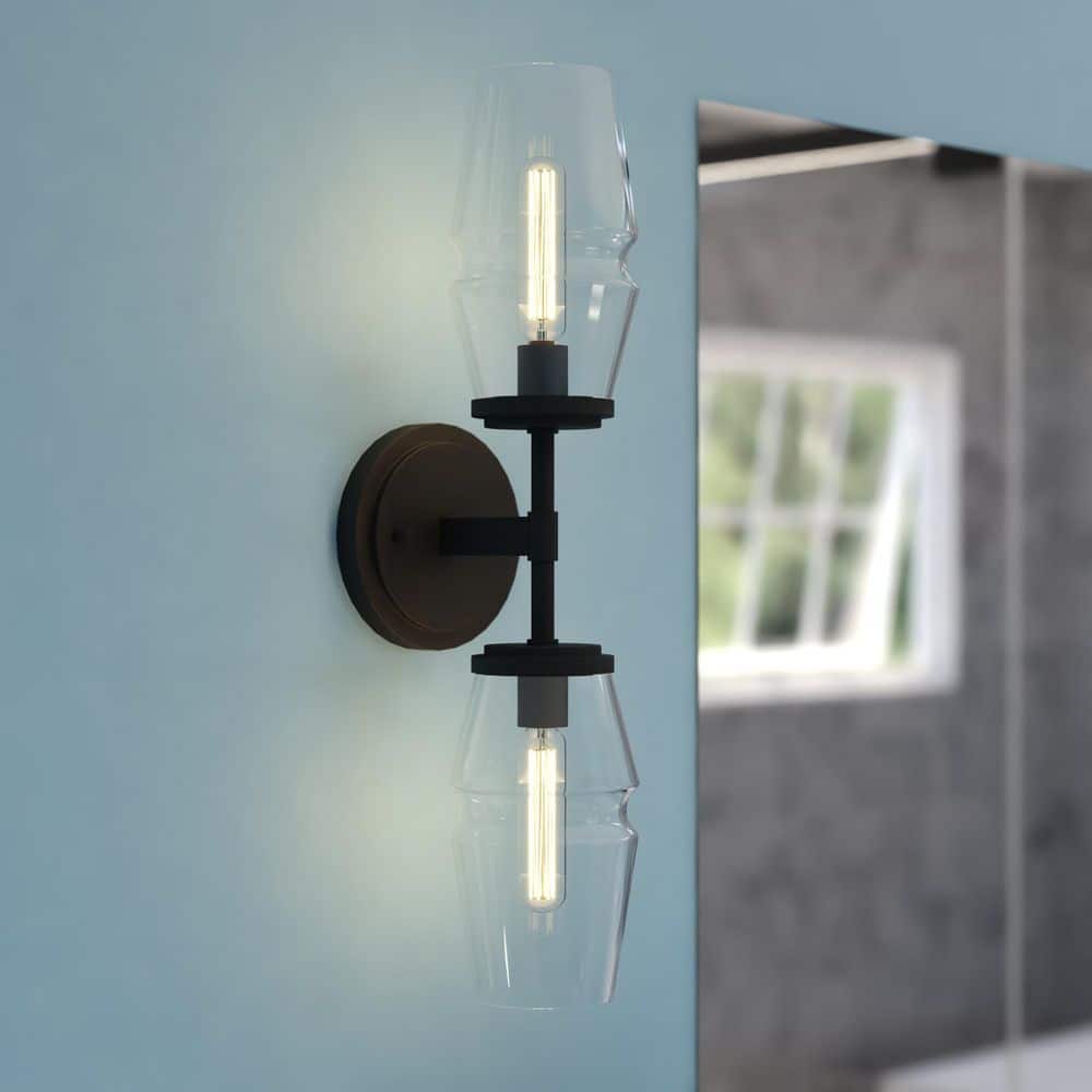 Warren 4.75 in. 2-Light Matte Black Vanity Light Mid-Century Modern Wall Sconce, Glass Shade, Dimmable Bathroom Fixture price history on PriceWatchPro