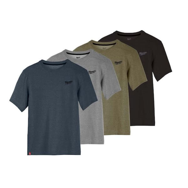 Milwaukee Men's Large Multi-Color Cotton/Polyester Hybrid Short-Sleeve  Pocket T-Shirt (4-Pack) 603BGBLGN-L - The Home Depot