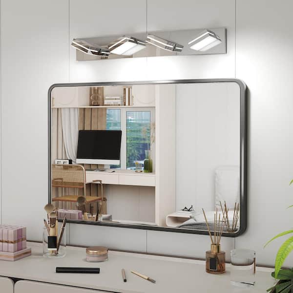 30 in. W 4 Light Chorme Bathroom Vanity Light Dimmable LED Wall Mounted Lights Over Vanity Mirror