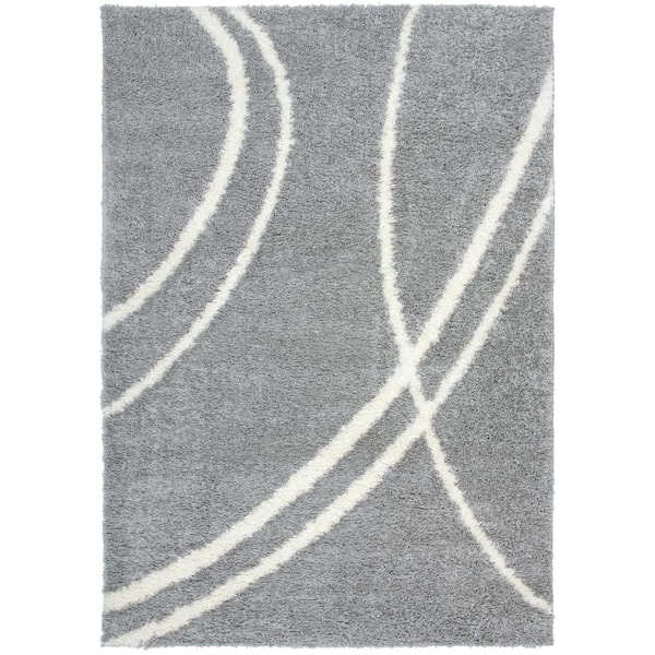 Gray 6 ft. 6 in. x 9 ft. Soft Cozy Contemporary Stripe Shag Area Rug