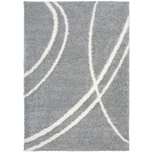Soft Contemporary Stripe Cozy Shag Light Gray 3 ft. 3 in. x 5 ft. Indoor Area Rug