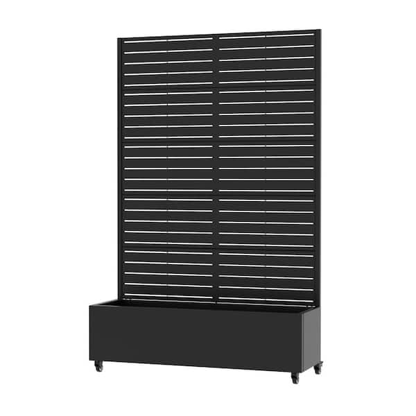 71 in. H x 47 in. W Black Outdoor Galvanized Steel Free Standing Privacy Screen Planter Box Trellis