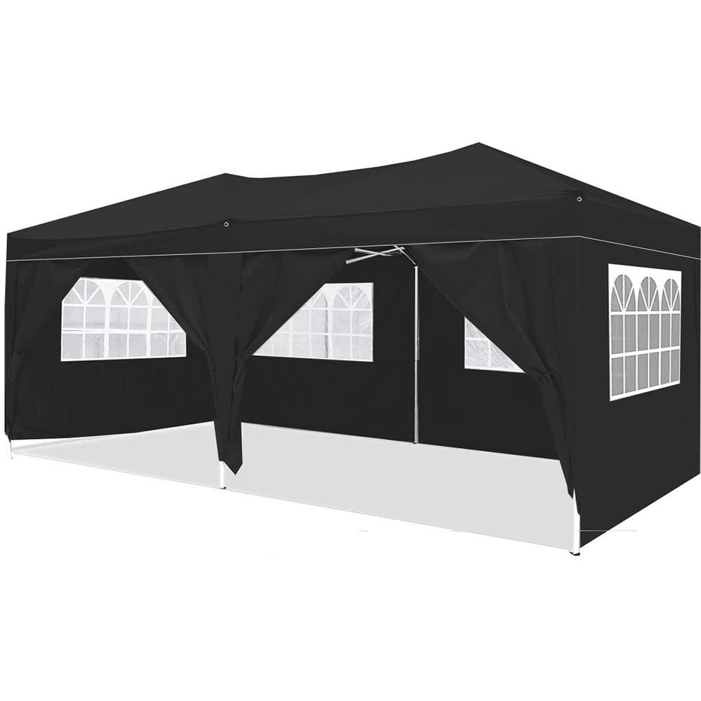 10 ft. W x 20 ft. L Black Pop-Up Canopy Outdoor PartyFolding Tent with 6 Re
