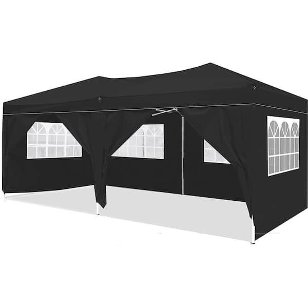 Unbranded 10 ft. W x 20 ft. L Black Pop-Up Canopy Outdoor PartyFolding Tent with 6 Removable Sidewalls CarryBag 4-Piece Weight Bag
