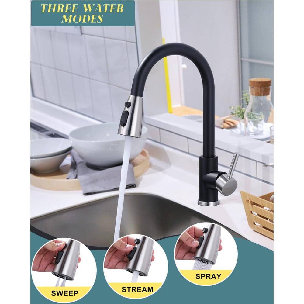 15-Inch Black and Brushed Nickel Pull-Down Kitchen Faucet