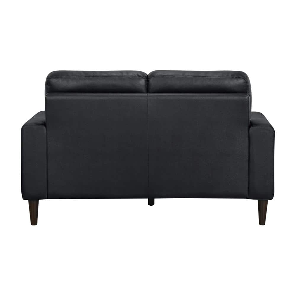 Black Faux Leather Loveseat with Solid Wood Legs