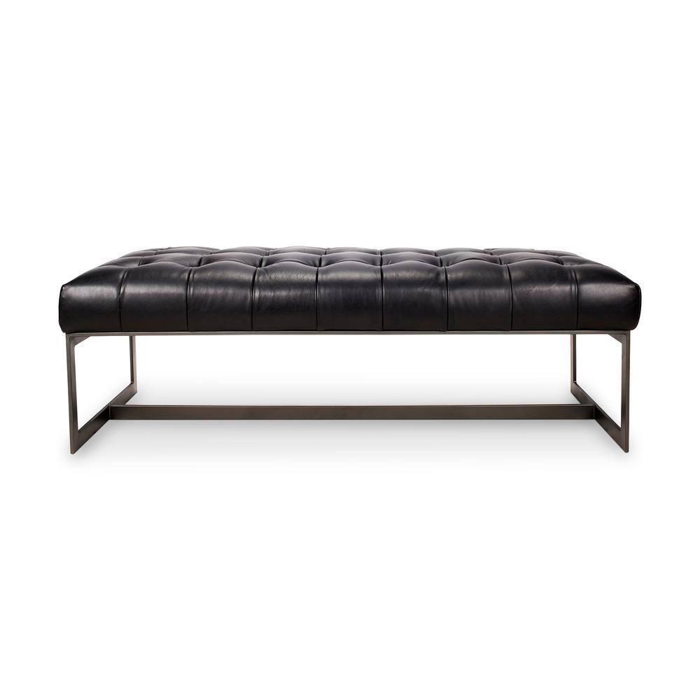 Wyatt 54'' Black Top-Grain Leather and Iron Bench