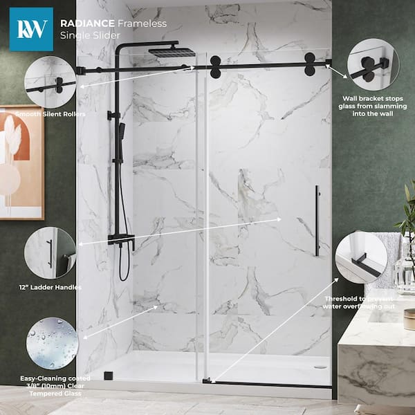 Kobiworks Radiance 66 in. W x 76 in. H Single Sliding Frameless