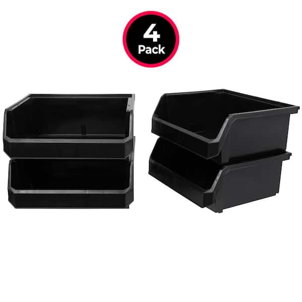 Extra Large 16.5" D x 14.75" W x 26.75" H Black Plastic Stackable Storage Bin Containers for Organizing (4-Pack)