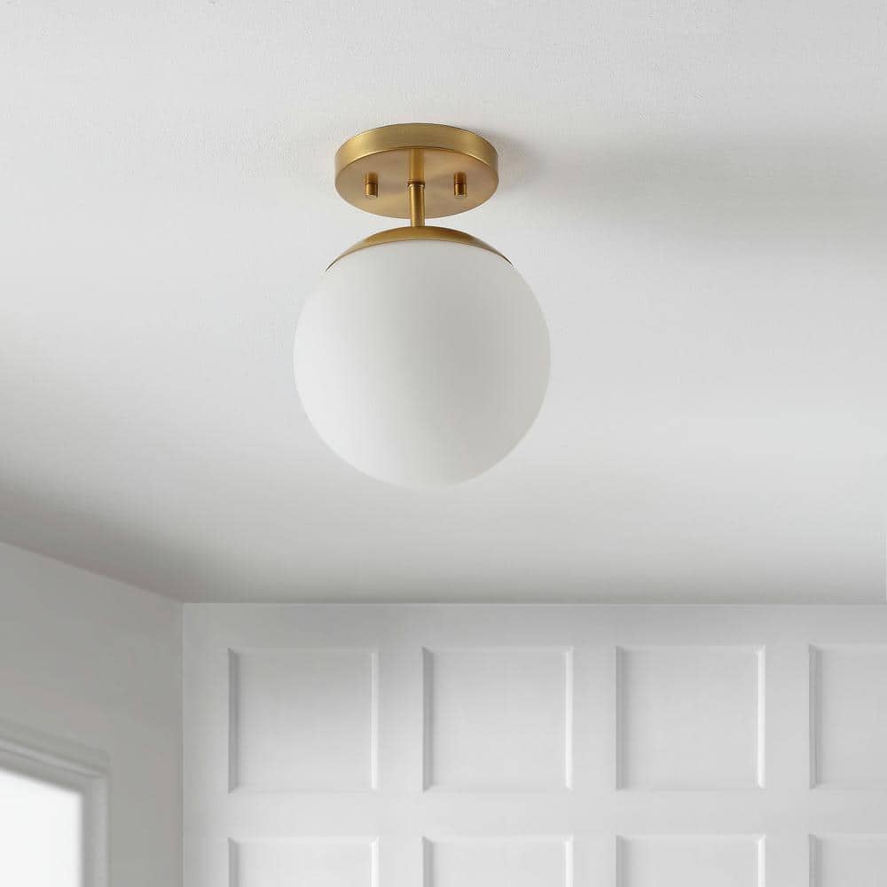 Marcel Brass Gold Frosted Glass Globe LED Flush Mount