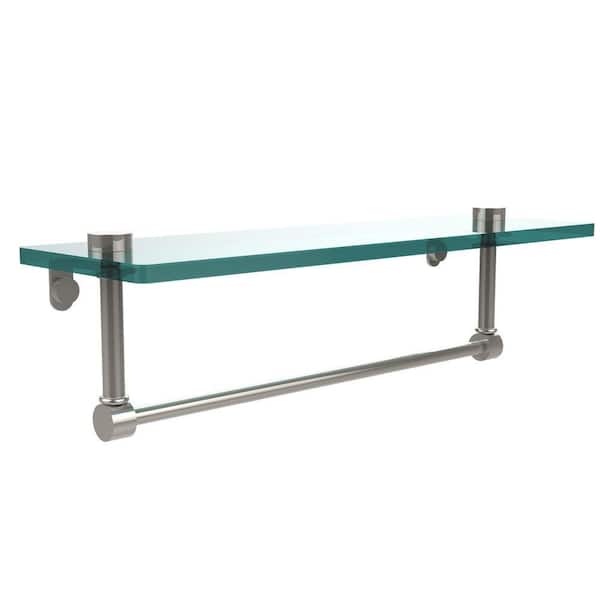 Allied Brass 16 in. L x 5 in. H x 5 in. W Clear Glass Vanity Bathroom Shelf with Towel Bar in Polished Nickel