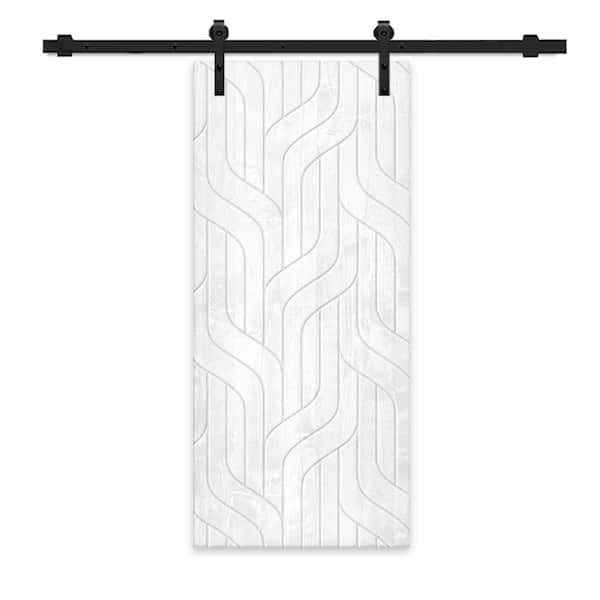 CALHOME 42 in. x 96 in. White Stained Pine Wood Modern Interior Sliding Barn Door with Hardware Kit