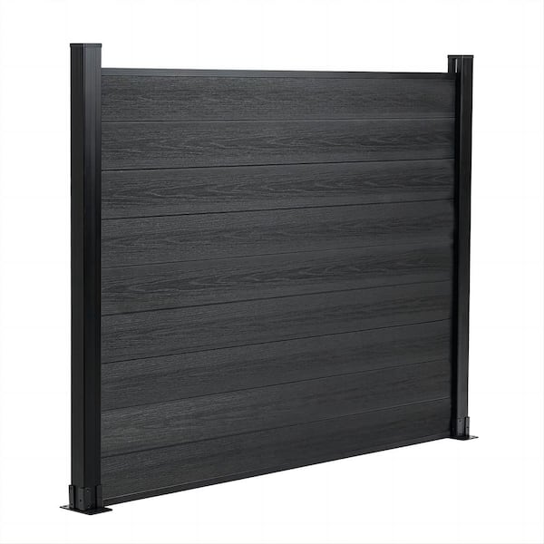 Garden Privacy Waterproof Fence 6 ft. H x 6 ft. W Black Composite Fence Board with 2 Aluminum Post