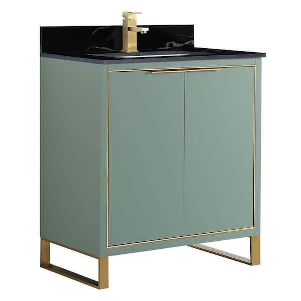 FINE FIXTURES Opulence 30 in. W x 18 in. D x 33.5 in. H Bath Vanity in Mint Green with Black Marble Single sink Top